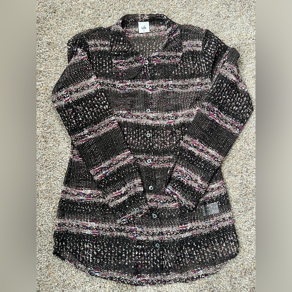 cabi women's Top Calligrapher Brush Paris Blouse Sheer Size XS